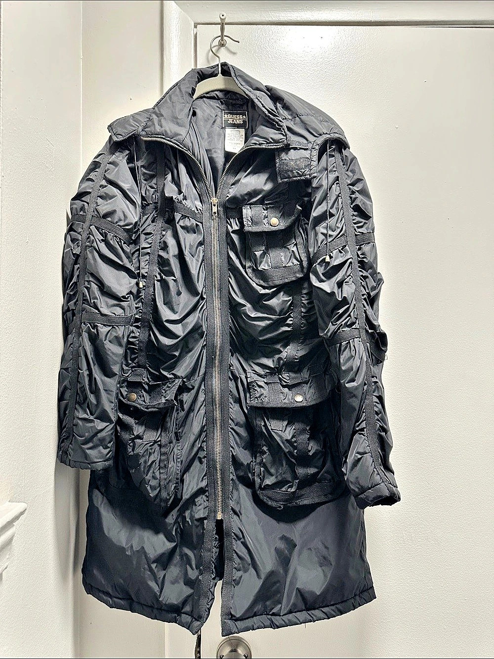 Guess Jeans Black Hooded Puffer Coat Size Medium